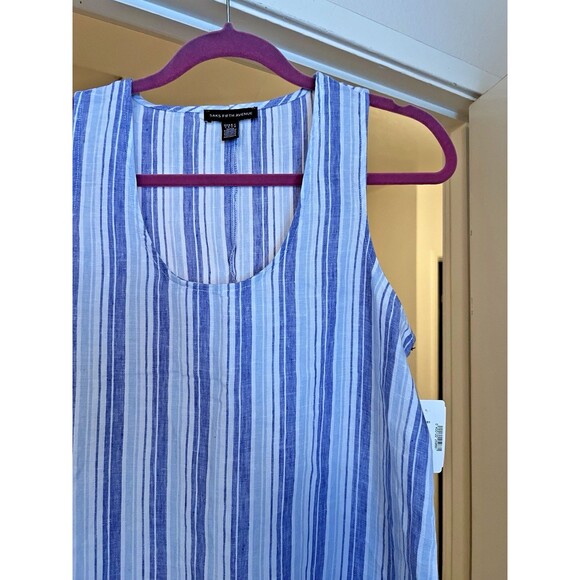 Saks Fifth Avenue Dress Women’s Small White Blue Stripe 100% Linen NWT Summer - Picture 2 of 11